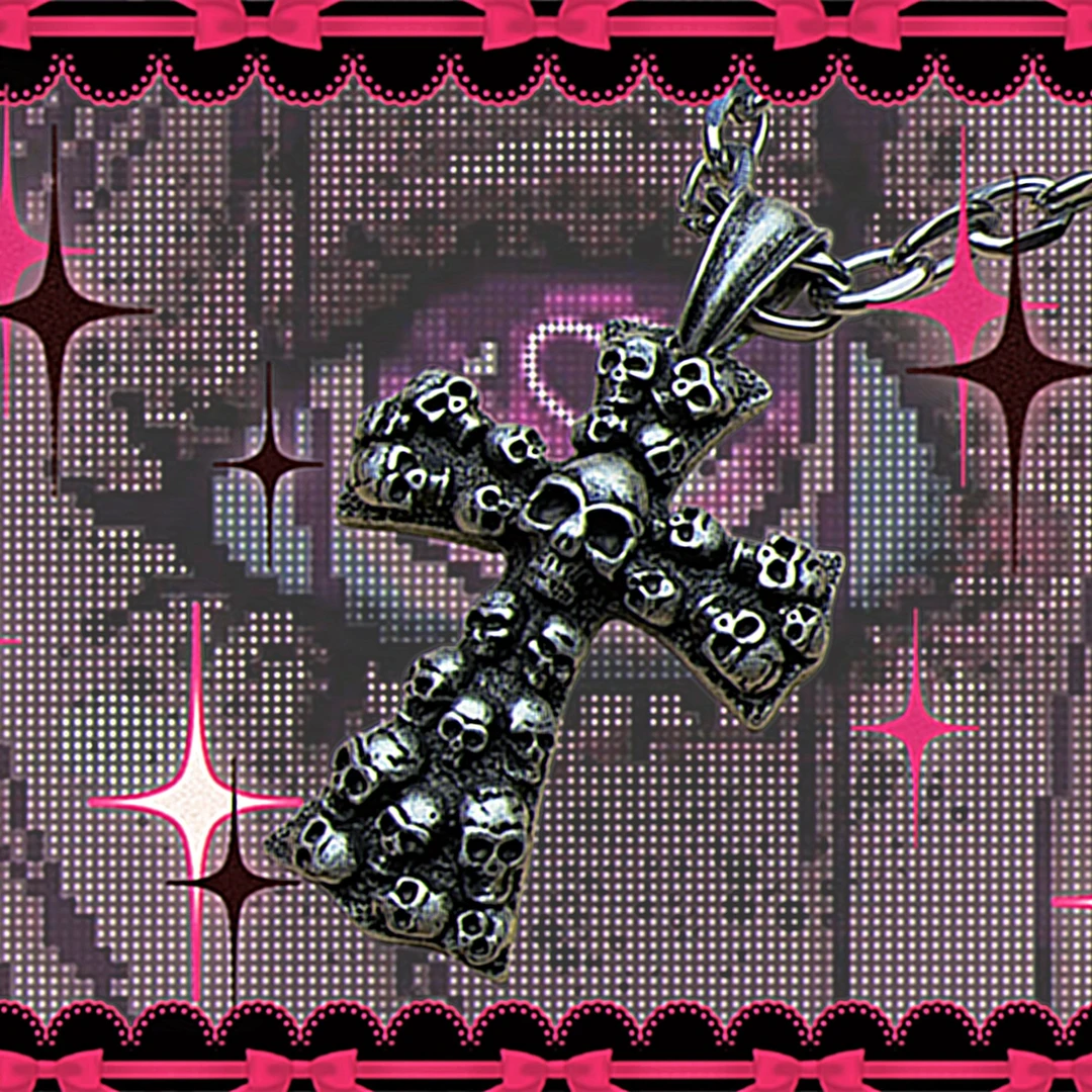 钛钢项链 不掉色朋克做旧骷髅头十字架项饰欧美复古夸张钛钢A0214