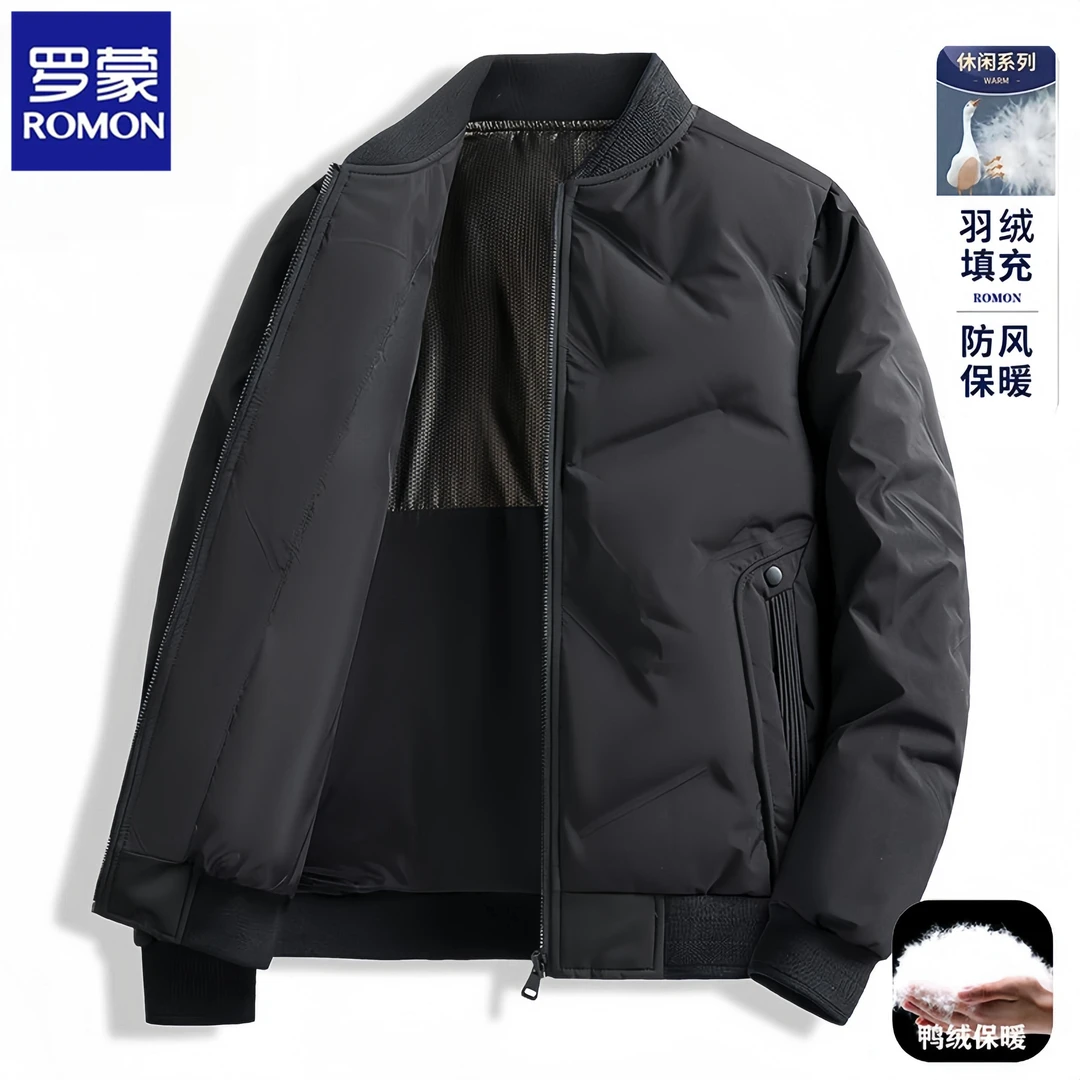 Romon/罗蒙羽绒服男士冬季短款轻薄夹克保暖时尚帅气棒球服外套潮