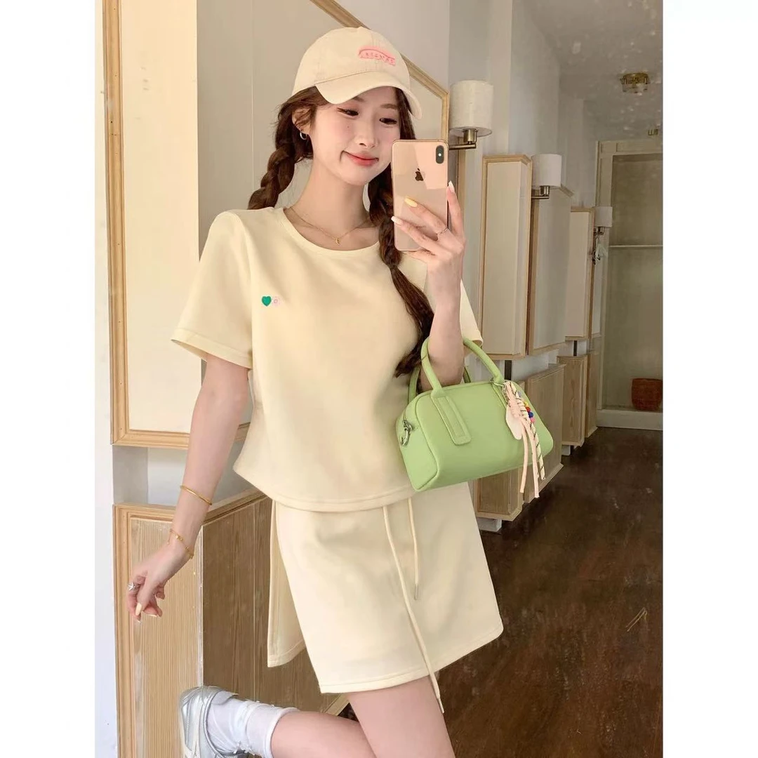 2025夏季新款胖mm大码女小个子休闲套装短袖t恤半身裙两件套