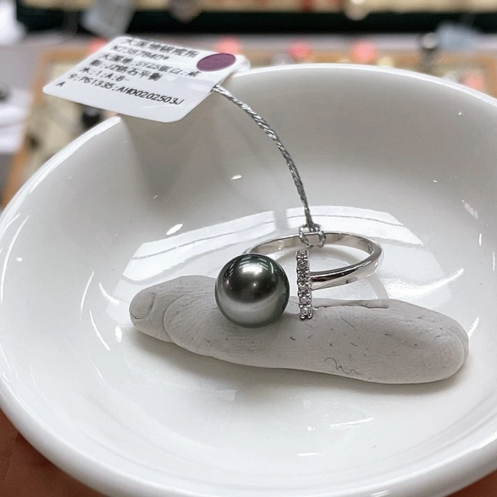 海水珍珠戒指银S925镶嵌大溪地8-9mm