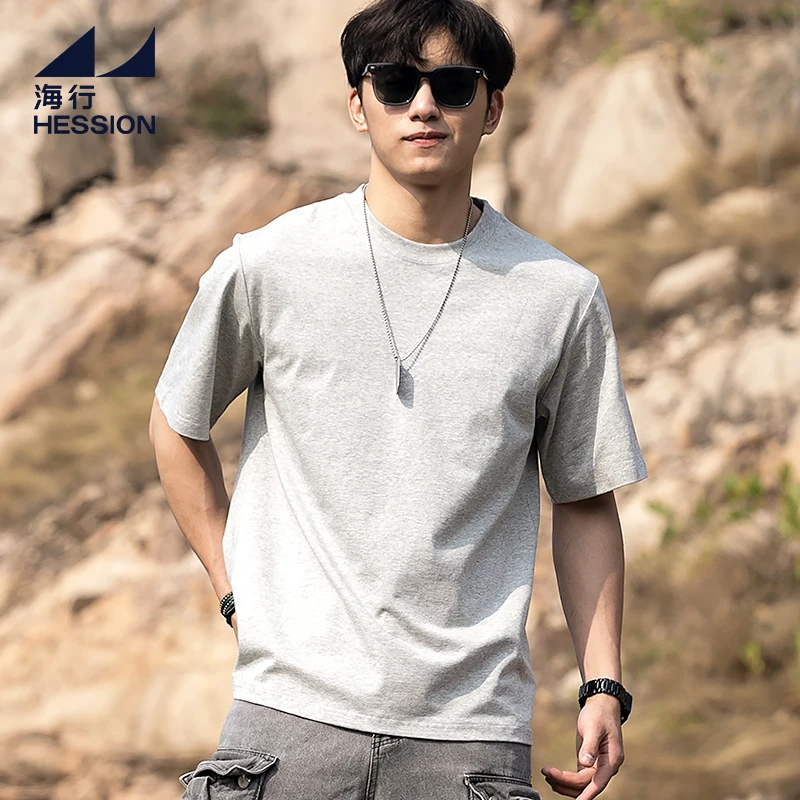 海行灰色索罗娜凉感透气圆领T恤男 2025年夏新款户外宽松正肩短袖
