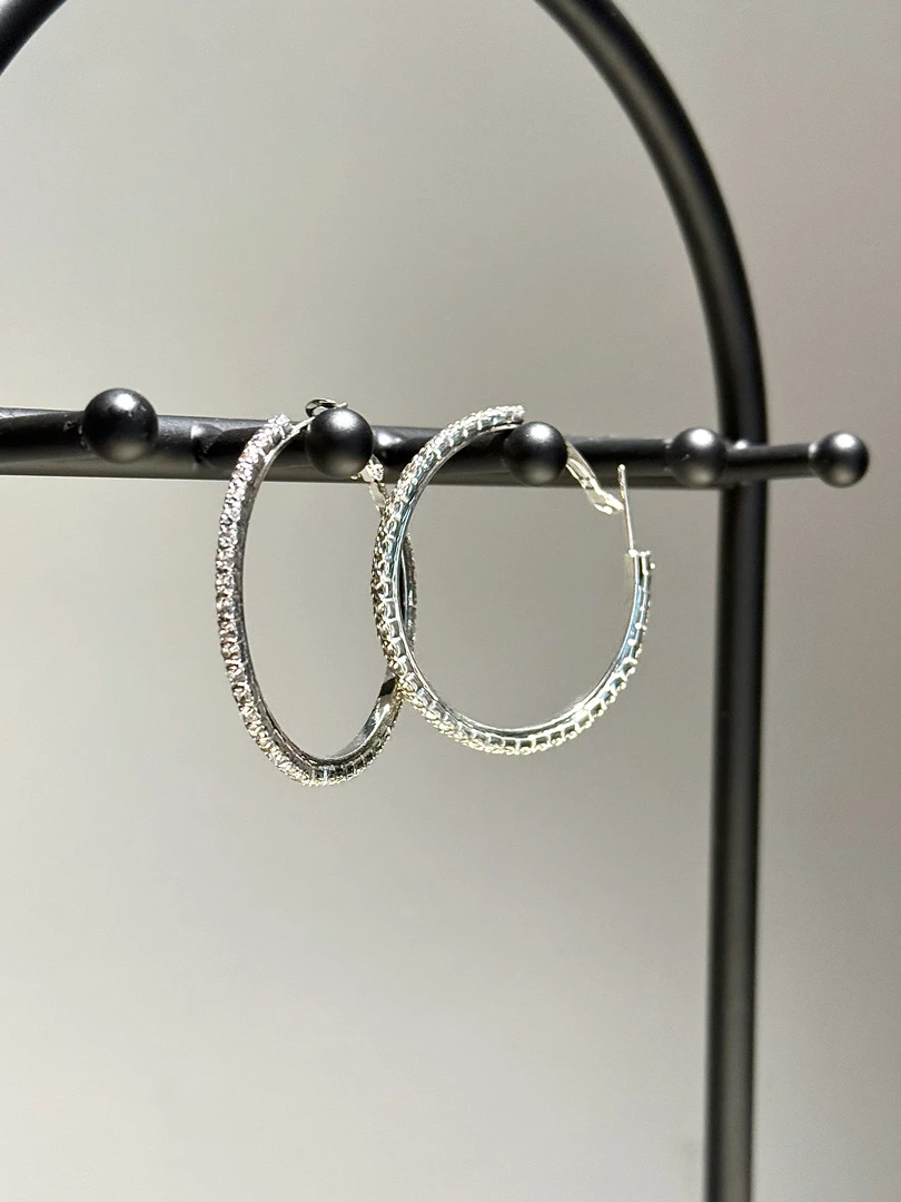 合金耳饰 【17SR】大圈圈亮闪御姐显脸小耳圈一对欧美