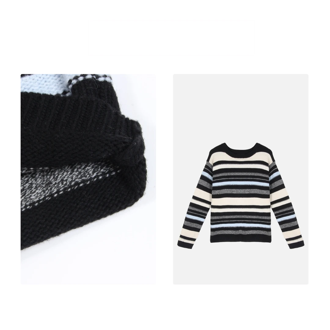 凯特丝蓓676#高级简约长袖上衣女秋季设计感小众宽松条纹针织毛衣