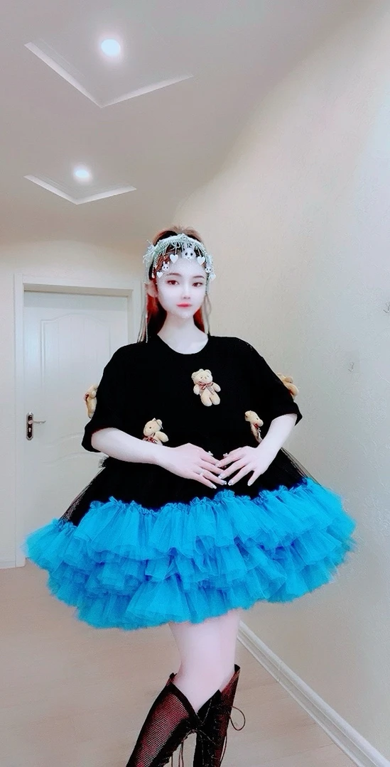 【面条家】5020#高品质纱纱拼接蓬蓬连衣裙