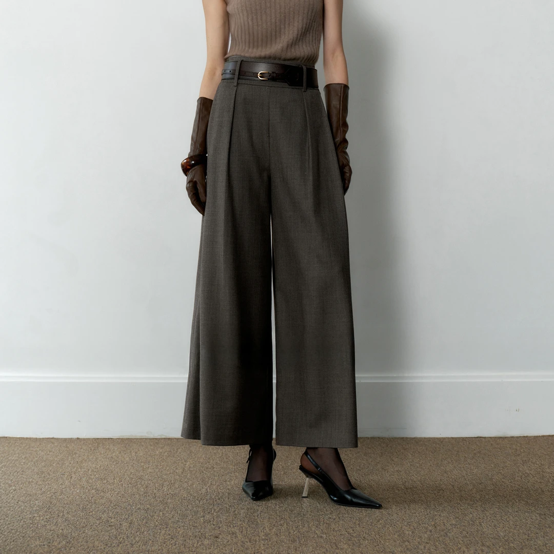 LYNEE【老钱裤】宽腰封羊毛九分裙裤 LGD2FAW242