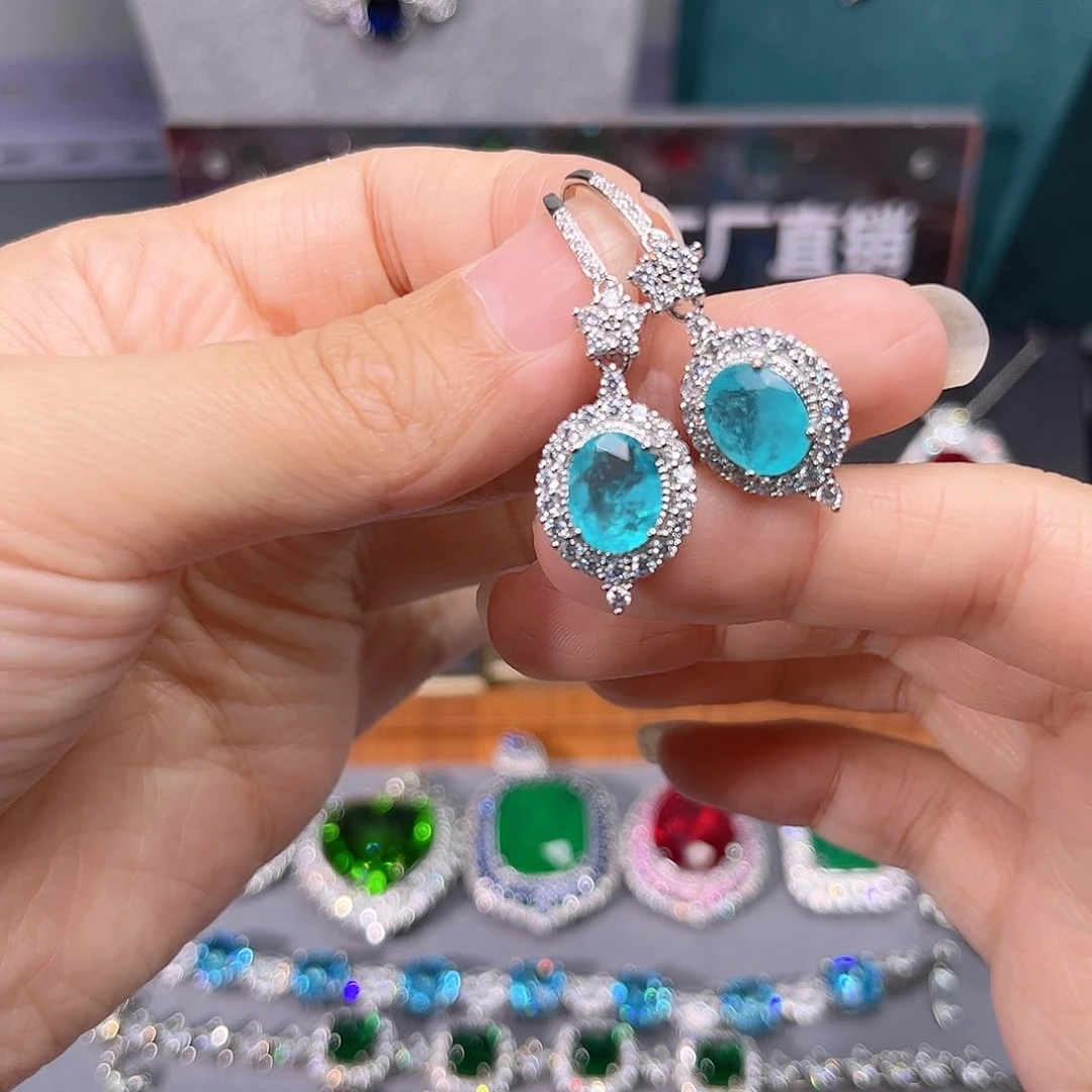 帕拉依巴碧玺耳饰银S925镶嵌tz56