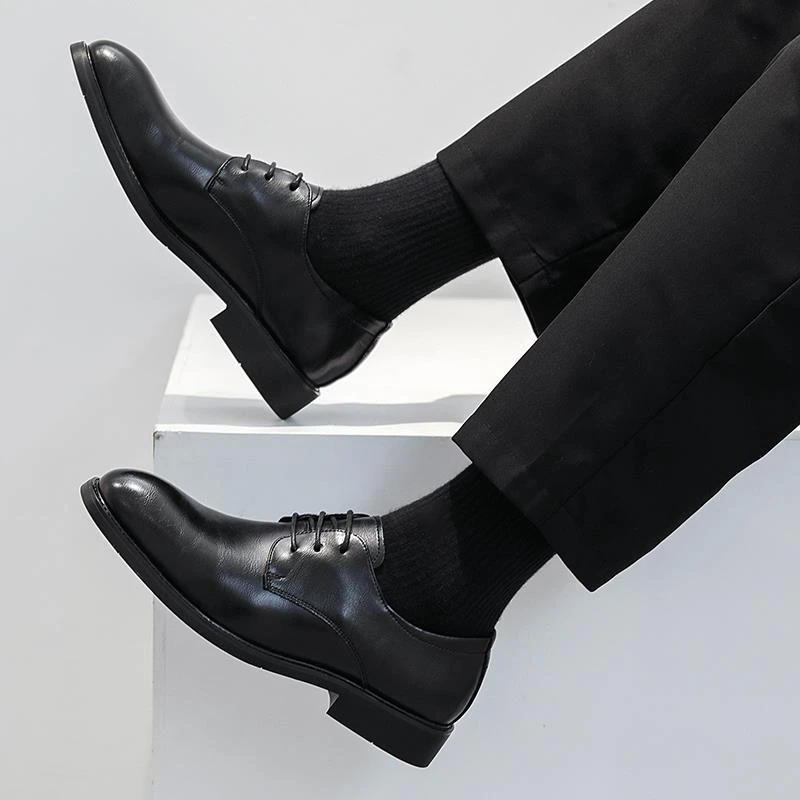 皮鞋男商务正装休闲鞋英伦系带牛津鞋男士黑色真皮新郎结婚德比鞋