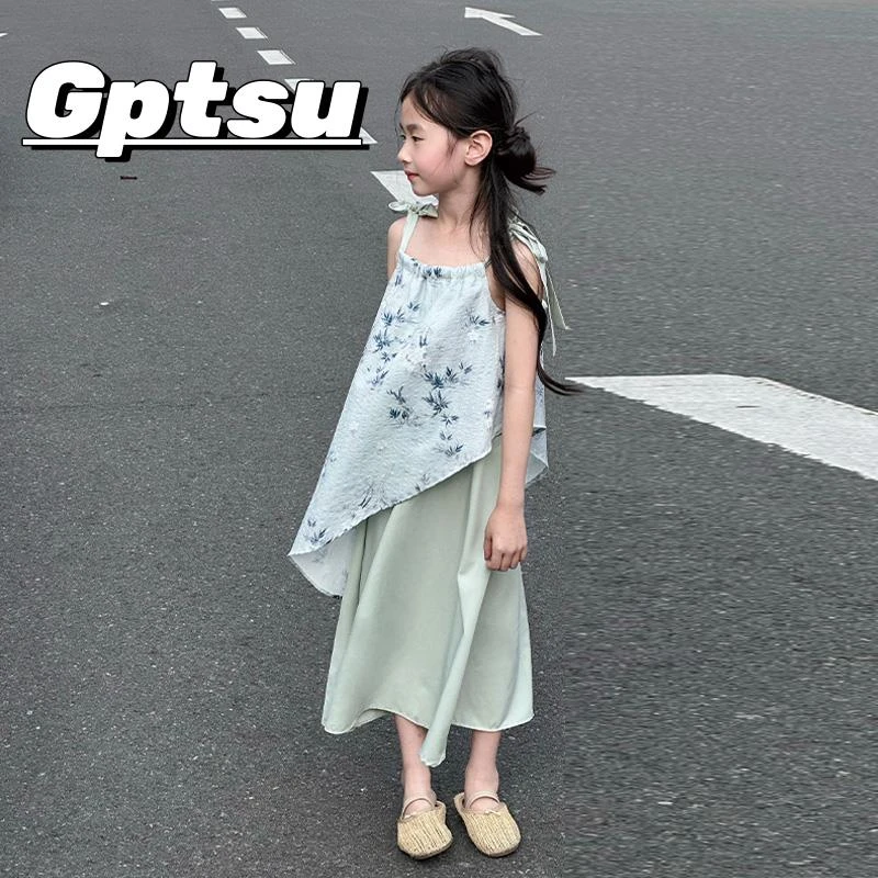 GPTSu女童新中式连衣裙2025新款女时髦国风吊带裙儿童汉服旗袍裙