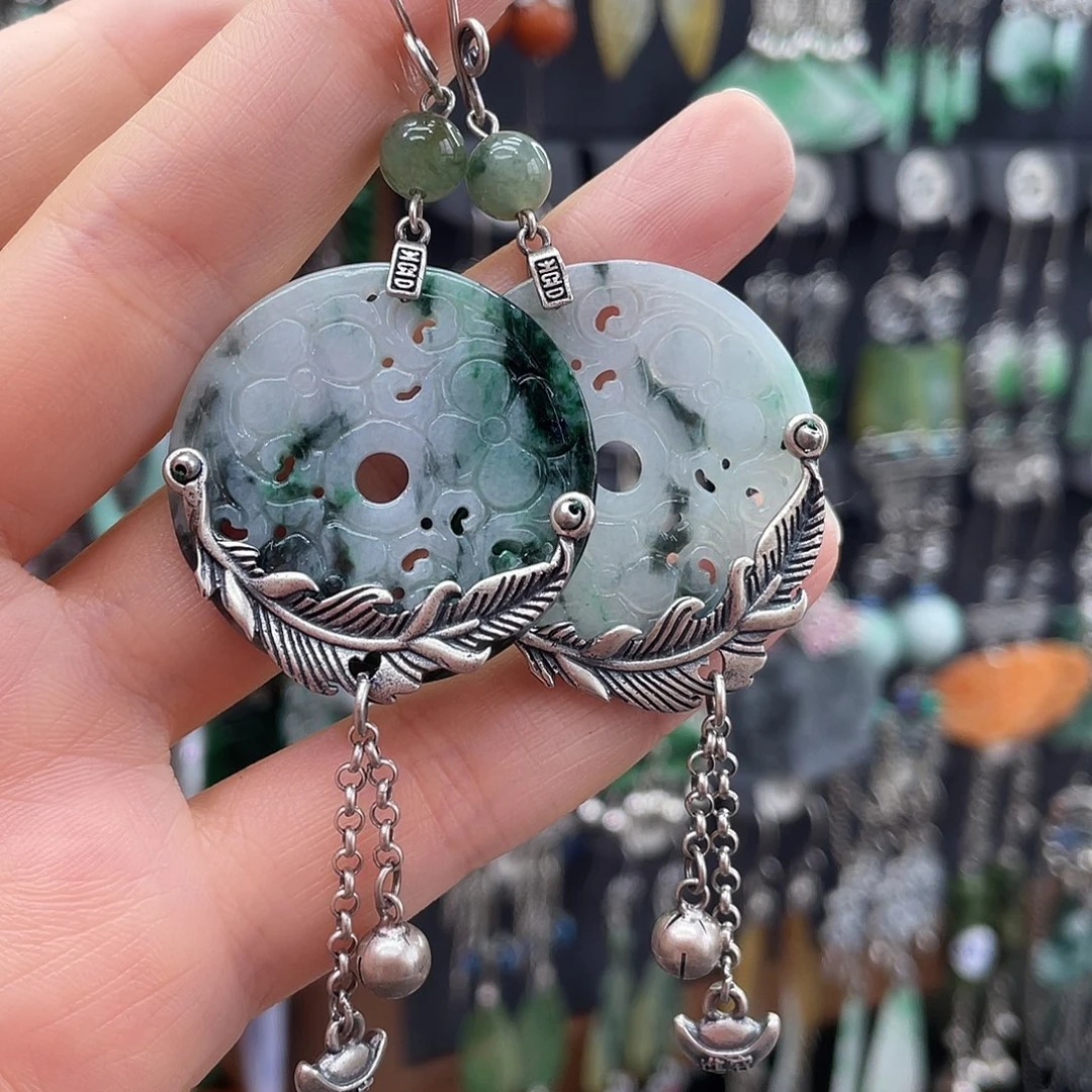 翡翠银S925镶嵌耳饰M**y124ghhgh