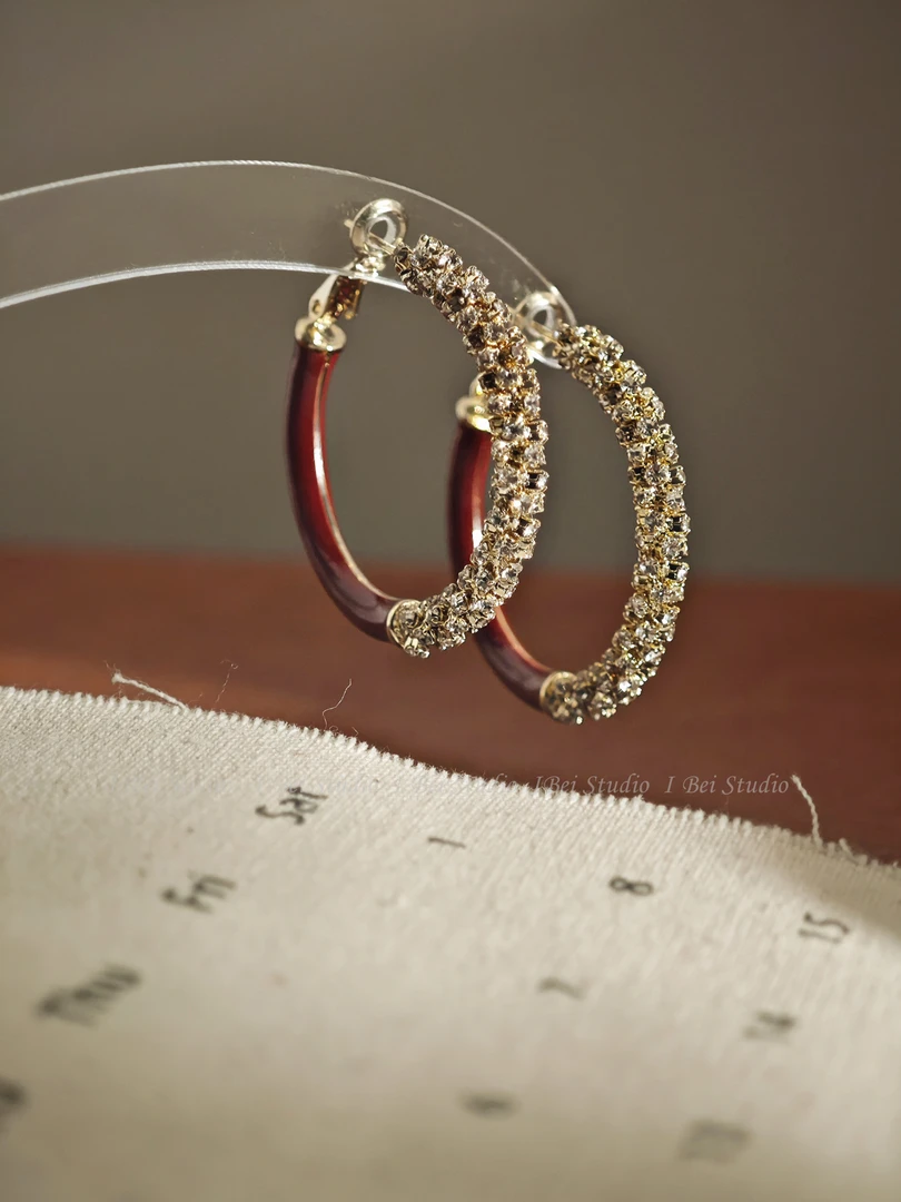 铜合金耳饰 新年红色拼色复古港风红色耳环女耳钉轻奢高级感耳饰