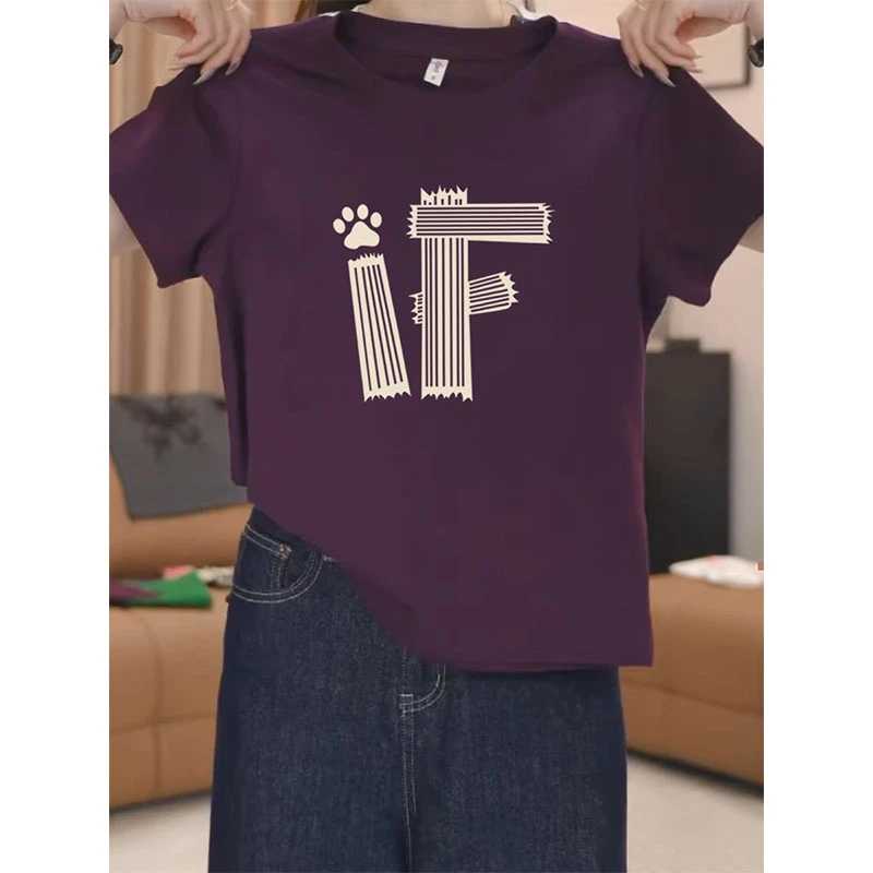 紫色高级感字母短袖t恤女2025春夏季潮牌美式复古小众设计感上衣