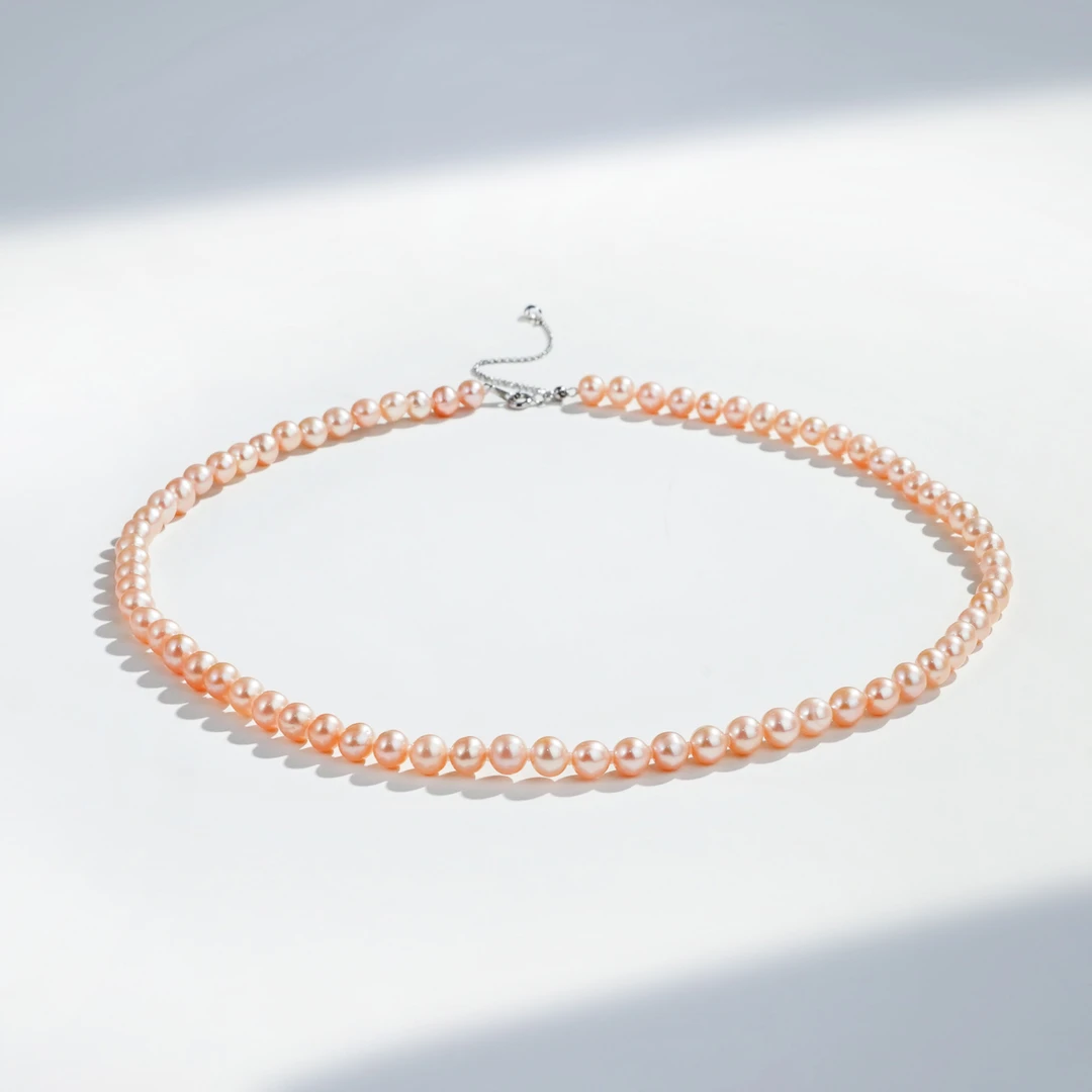 6-7mmA491 无核S925银天然淡水珍珠项链中国红多样性发货42cm