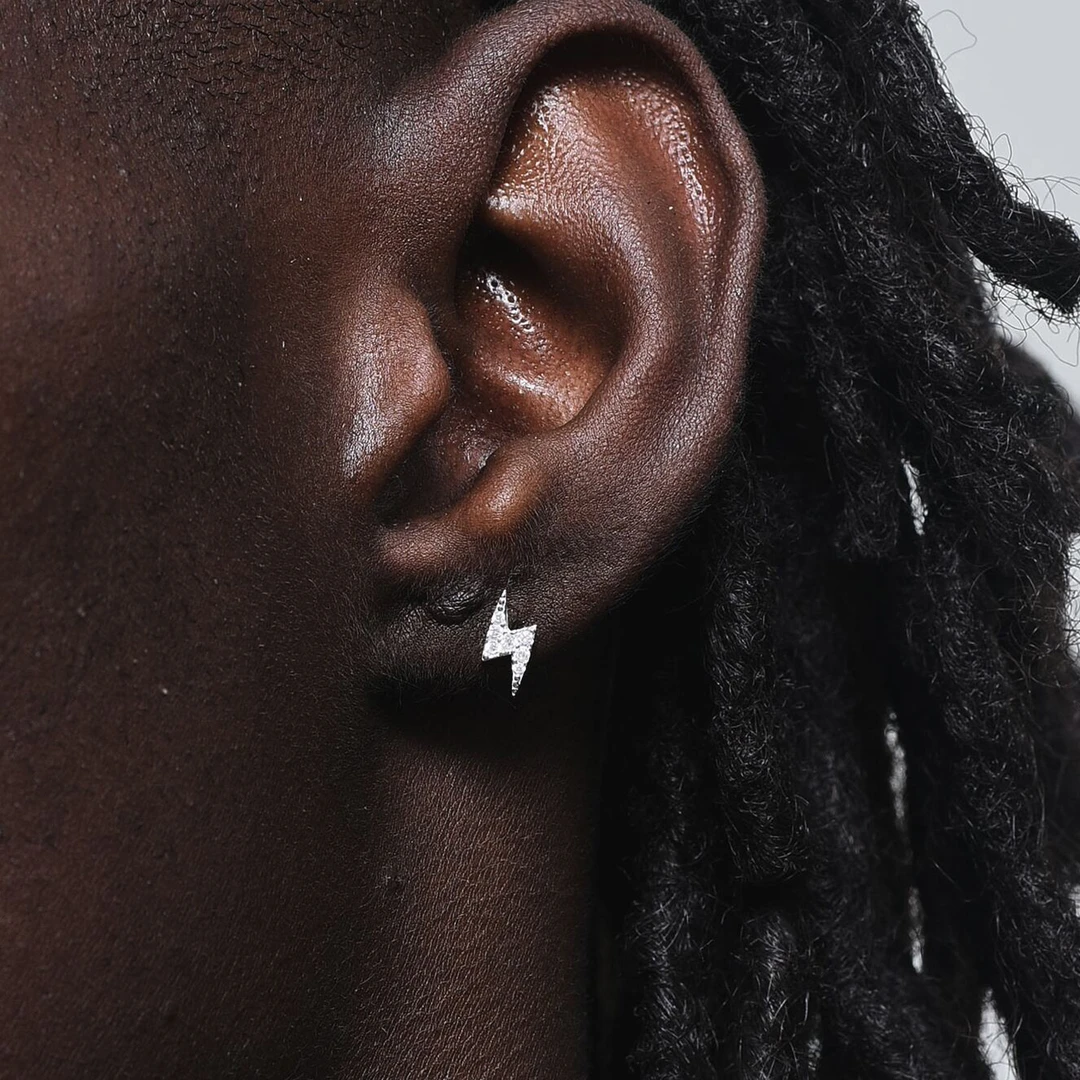 925银耳饰 闪电锆石欧美嘻哈养耳洞免摘耳环轻奢耳钉男士耳钉网红