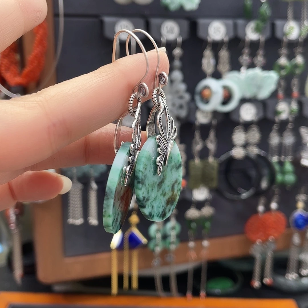 翡翠耳饰银S925镶嵌徐*红323ghjjhh