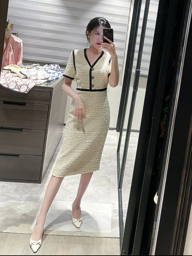 99新 GUCCI/古驰 粗花呢编织连衣裙 02923