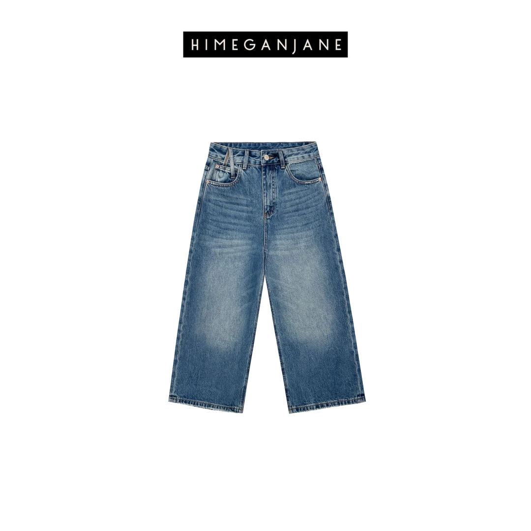HIMEGANJANE“八分裤”高级感复古水洗阔腿牛仔裤L106