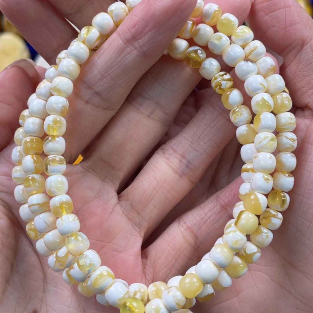 蜜蜡未镶嵌裸石琥珀蜜蜡108卡6mm