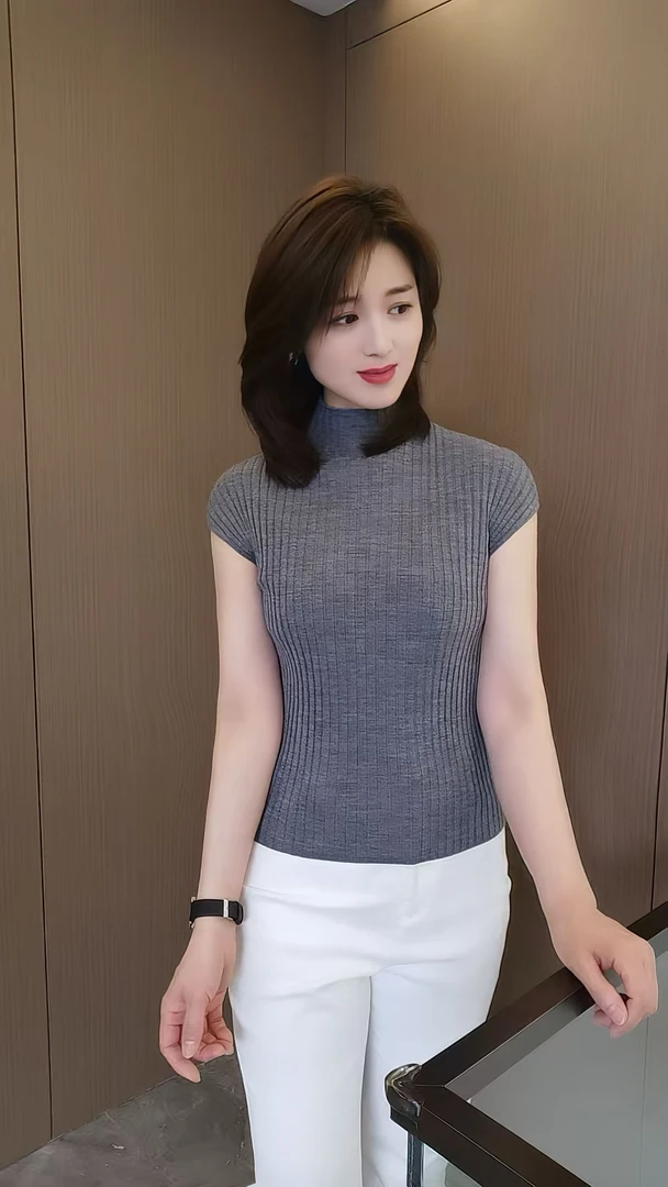 柏澜【包袖气质打底】女神款经典打底针织百搭半袖修身显瘦洋气