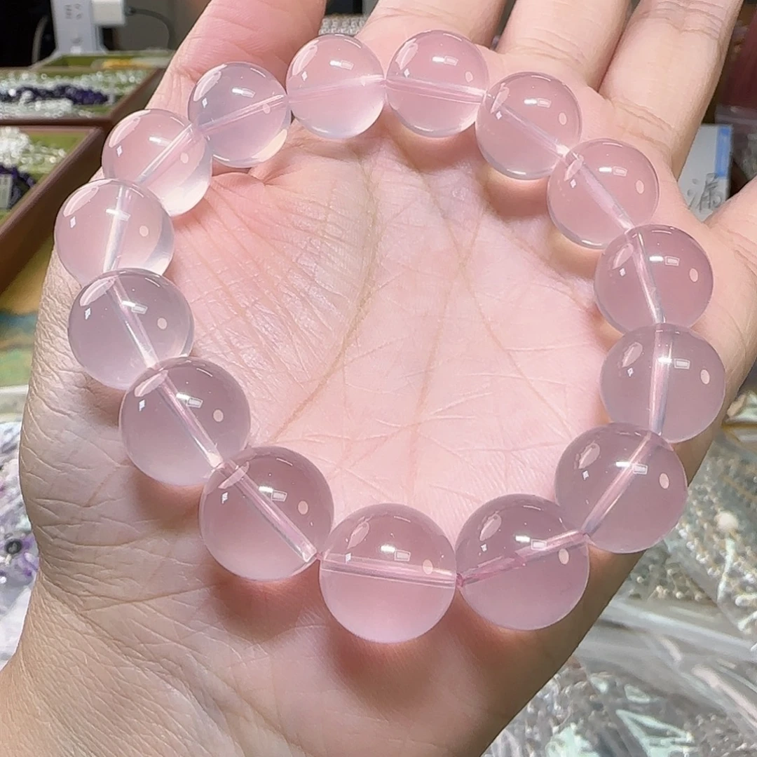 天***子水晶未镶嵌手串天然粉水晶单圈全净体