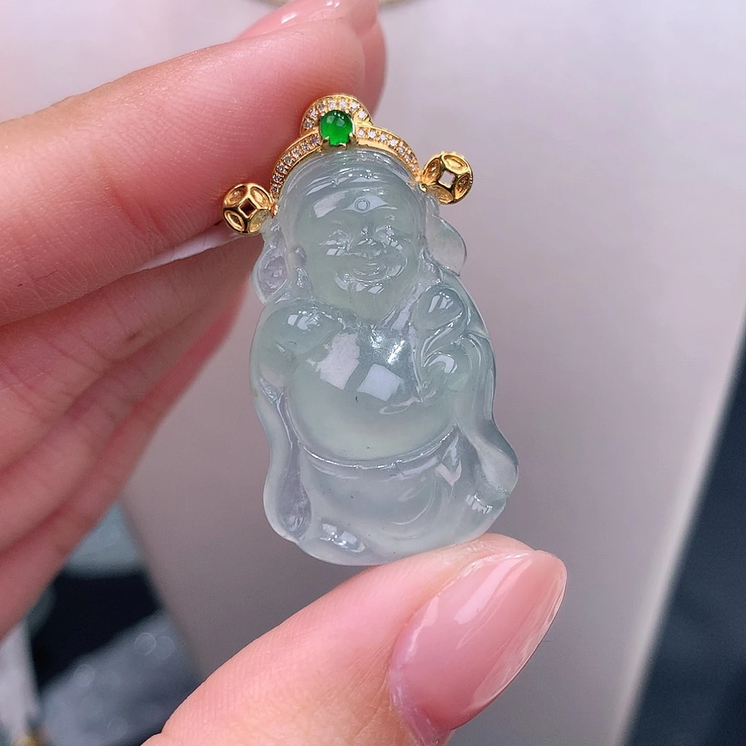 颈饰18K金镶嵌翡翠晴底财爷