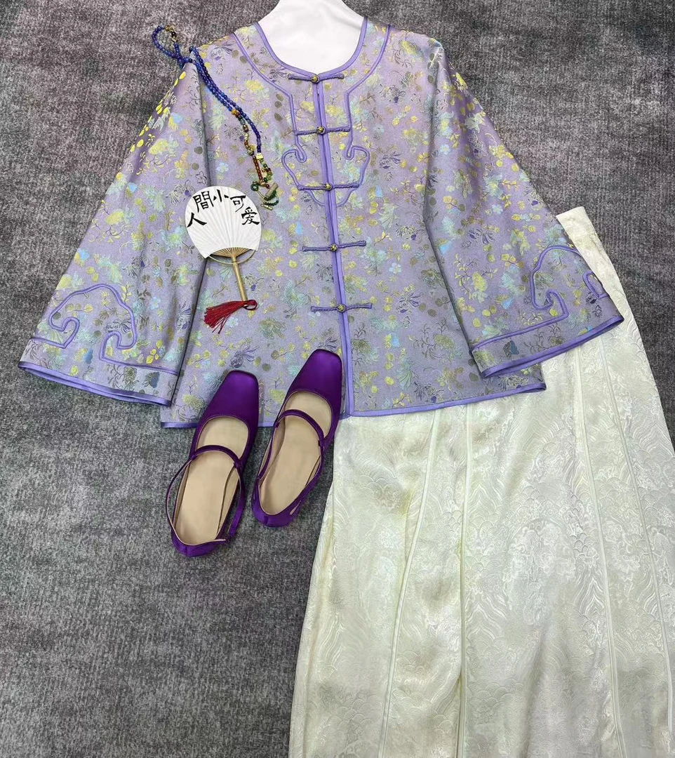 真丝宋锦金鱼藻外套