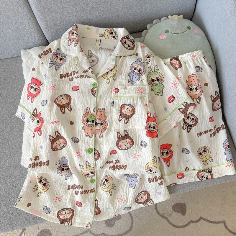 labubu睡衣女卡通可爱少女2025年爆款拉布布云朵棉开衫家居服套装