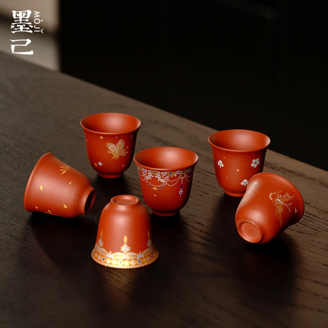 墨己原矿朱泥紫砂茶杯国风烫金品茗杯功夫茶具单杯家用喝茶闲叙杯