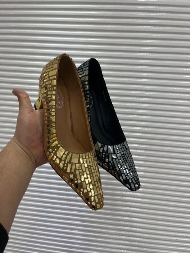 高跟鞋子女士男友风春季细高跟编织跟鞋浅口粗跟单鞋细跟尖头