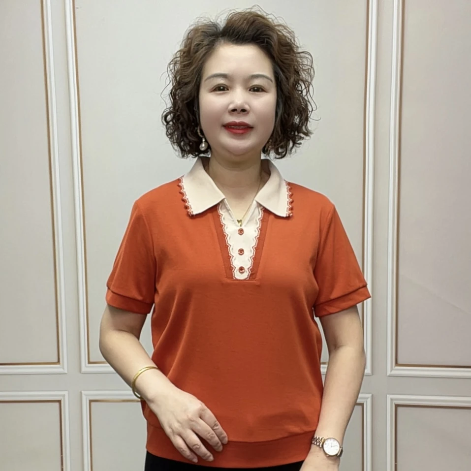 2025夏季时尚短袖洋气薄款减龄气质宽松女士显瘦百搭休闲妈妈装