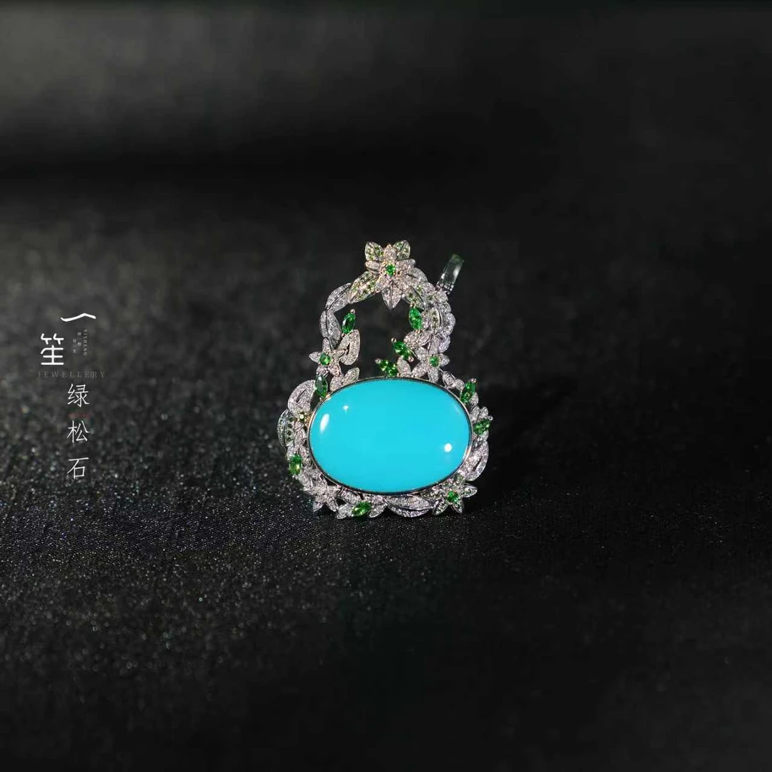 【一笙珠宝】收藏瓷釉级湖北原矿暴力蓝绿松蛋面吊坠  YS23256