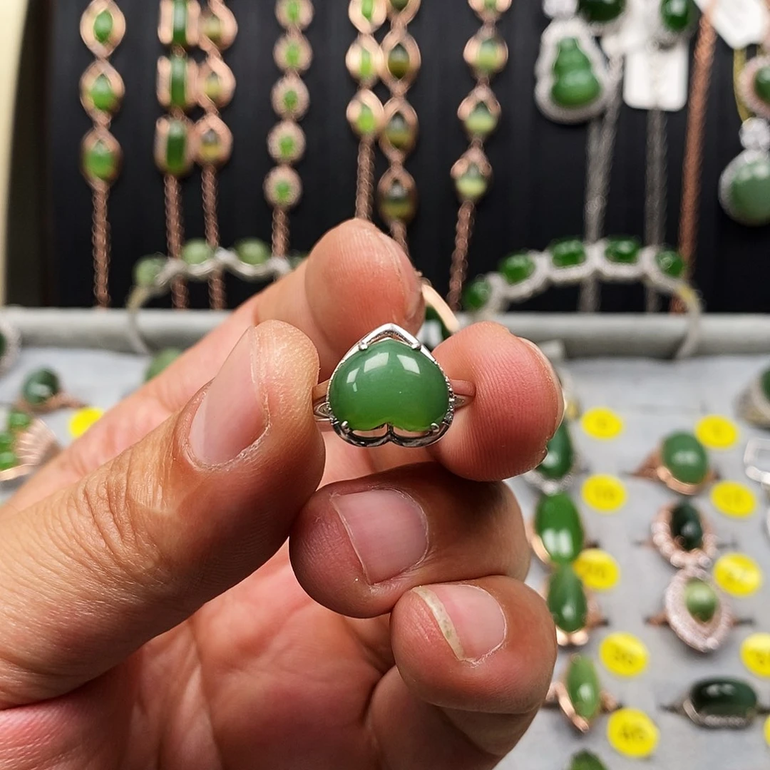 和田玉（碧玉）戒指银S925镶嵌
