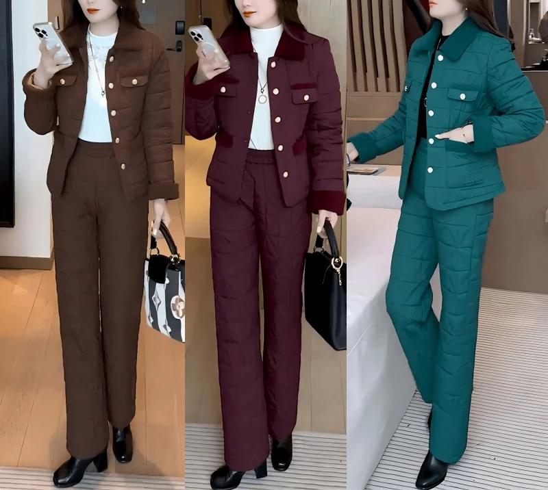 2024新款两件套显瘦气质短款时尚休闲修身保暖冬季百搭女士加厚