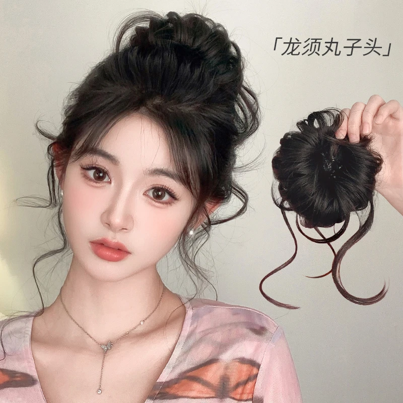 龙须丸子头假发花苞头发圈盘发神器显发量蓬松颅顶发包高级感发饰