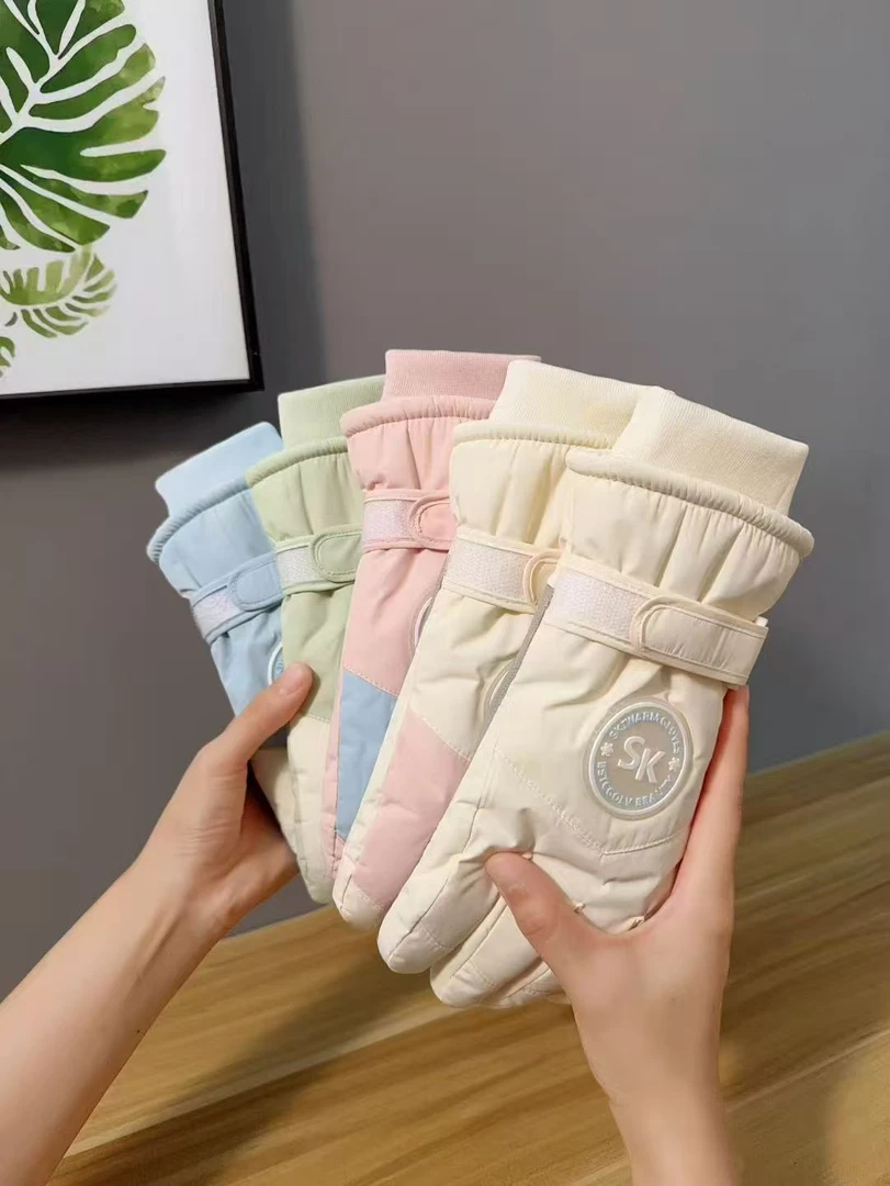 加绒加厚SK冬季骑行滑雪手套保暖防寒马卡龙风格手套