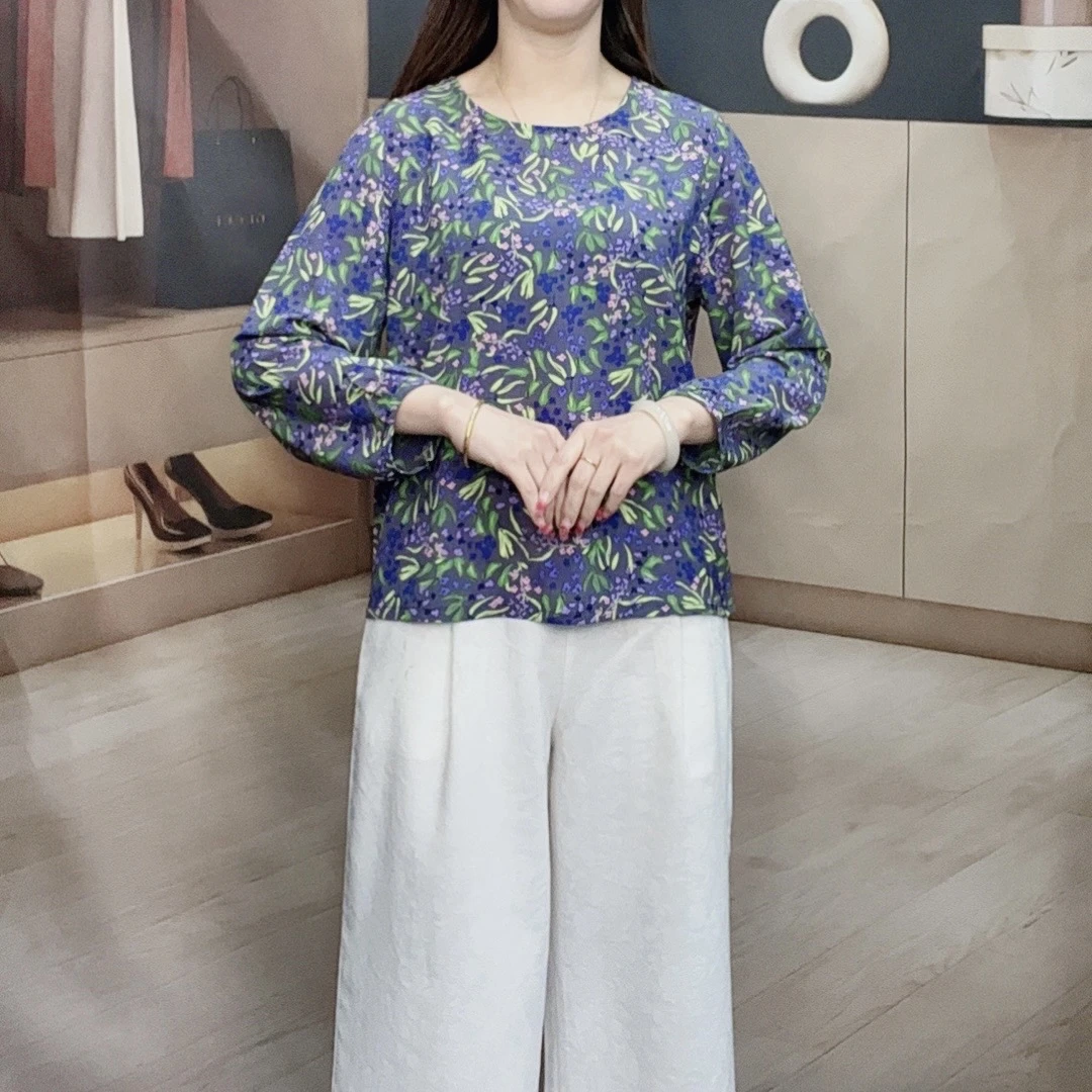 （紫色薰衣草）夏季新款长袖大码显瘦洋气减龄时尚妈妈装休闲女装