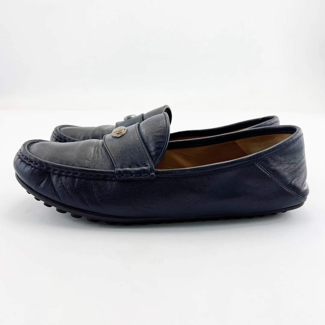 90新 GUCCI/古驰 41码/深蓝色全皮一脚蹬乐福鞋/16102822