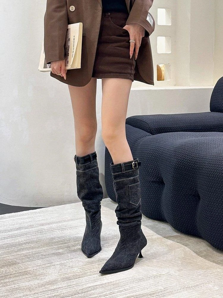 502新疆包邮复古西部牛仔靴女403增高显瘦韩版高跟长筒靴