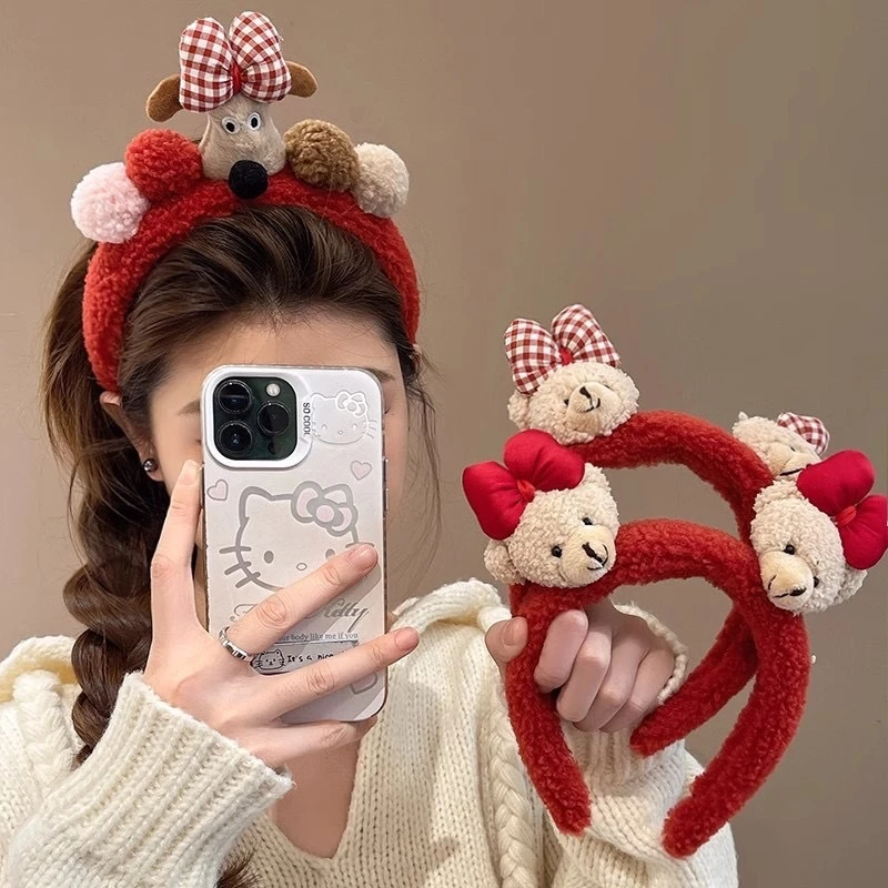 新年红毛绒可爱狗头发箍秋冬可爱头箍束发带发卡发饰毛绒头饰神器