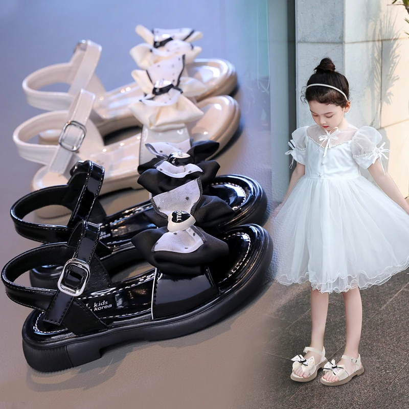 女童凉鞋夏季露趾结公主鞋2025新款中大童宝宝软底沙滩鞋时尚百搭