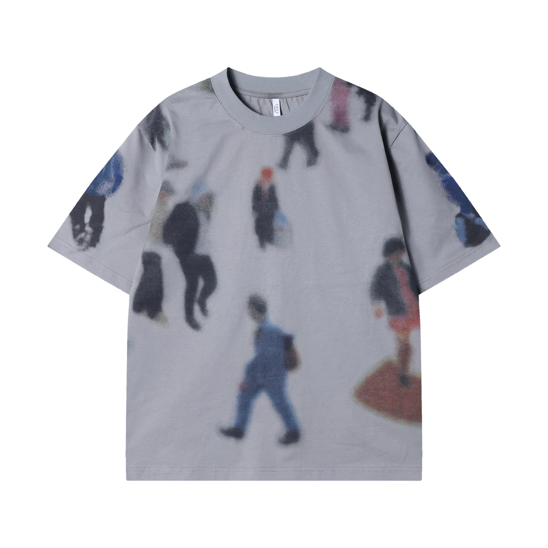 早春新款时尚个性韩版复古人像短袖T恤百搭痞帅情侣套头上衣