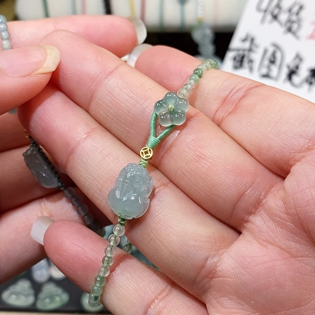 翡翠未镶嵌颈饰貔貅小花手链15