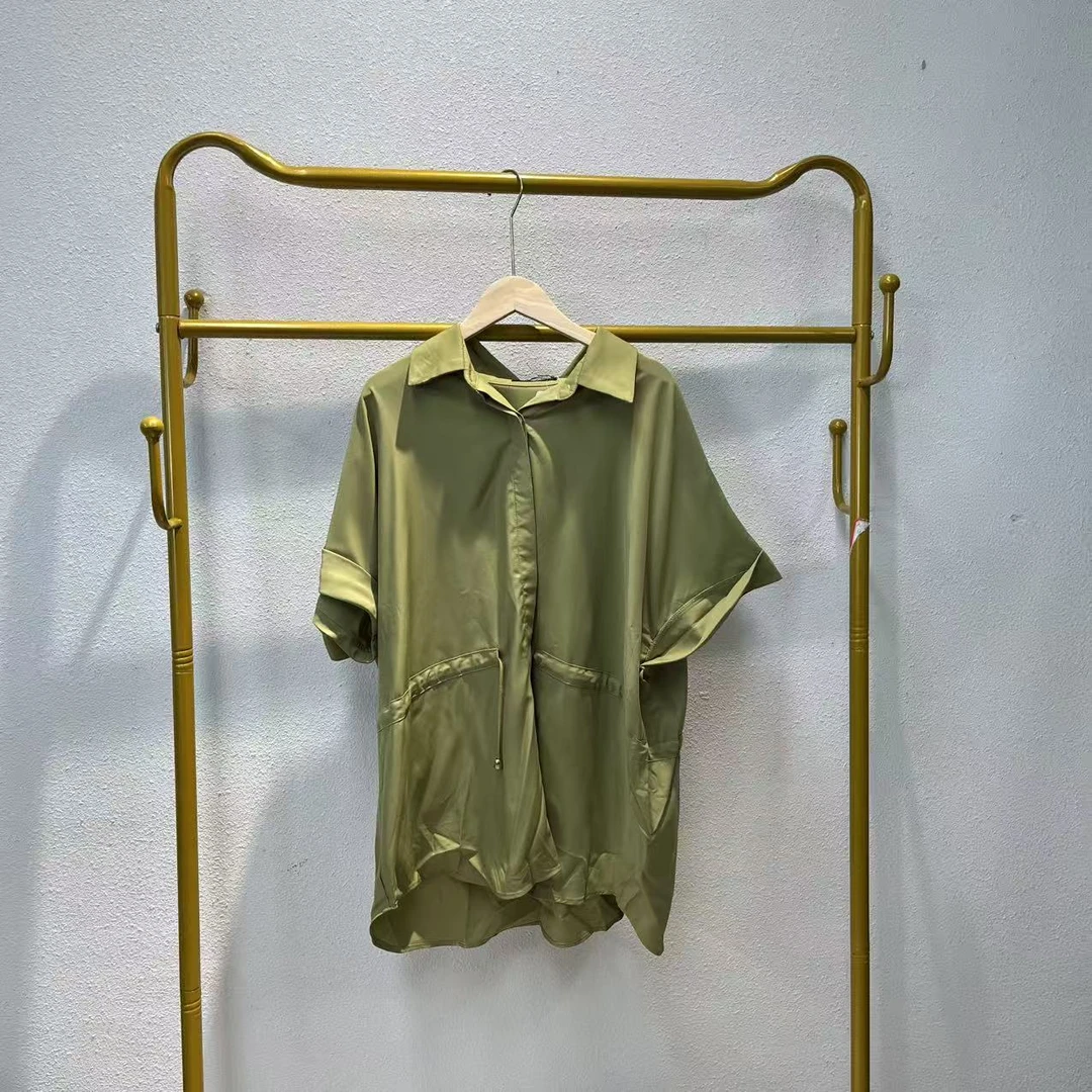 唯琳剪标   7仓F4-6-3971款   绿色翻领短袖绑带衬衫