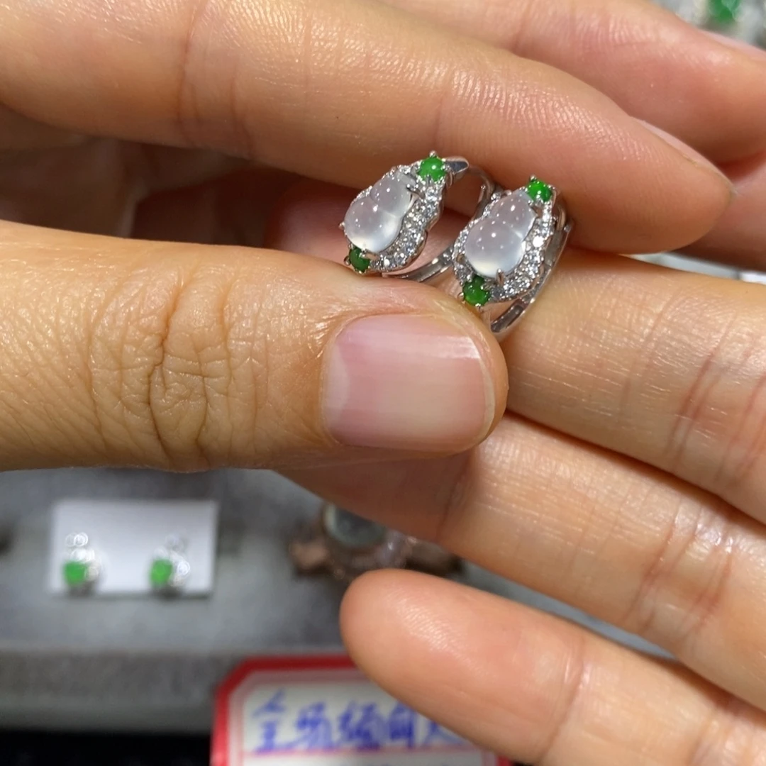 翡翠银S925镶嵌耳饰耳包