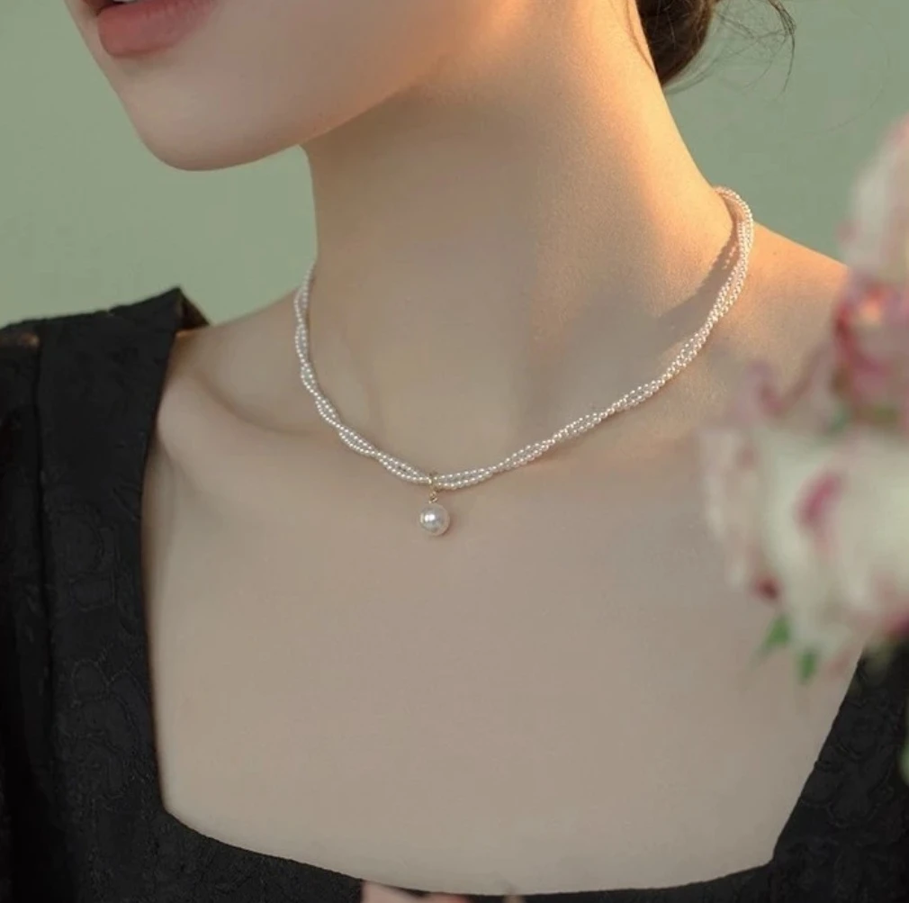 不锈钢仿珍珠项链 手工绕线3厘仿珍珠网红项链气质轻奢百搭