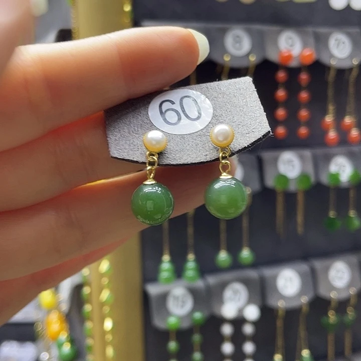 和田玉银S925镶嵌耳饰