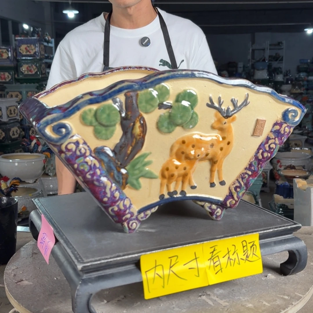 一风堂石湾花盆 内30*18*15修补痕迹瑕疵