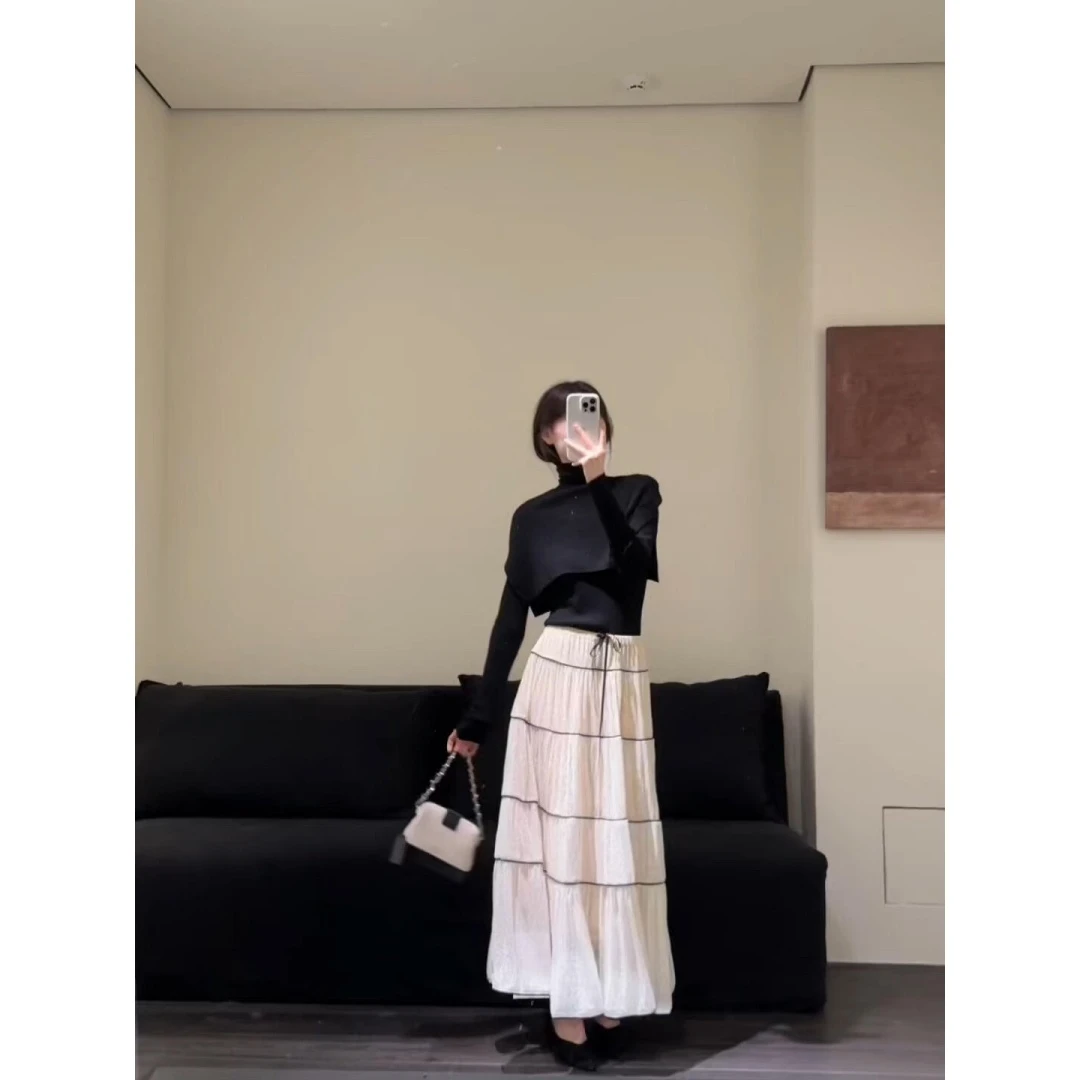 MARIE.COCO许研穿搭小香风半高领斗篷针织衫毛衣仙女半身裙两件套