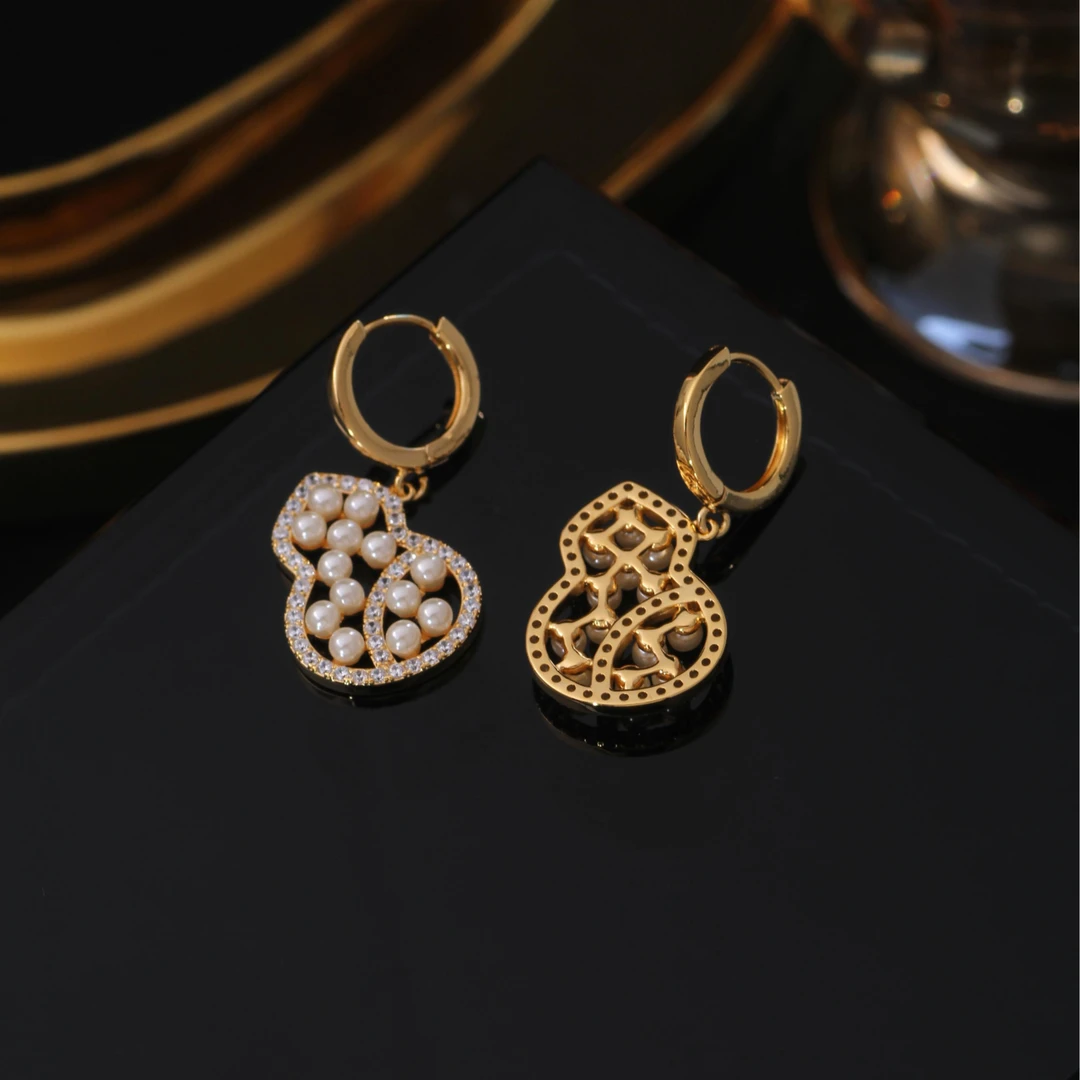 铜合金耳饰 《货号8689》小米珠葫芦吊坠耳环