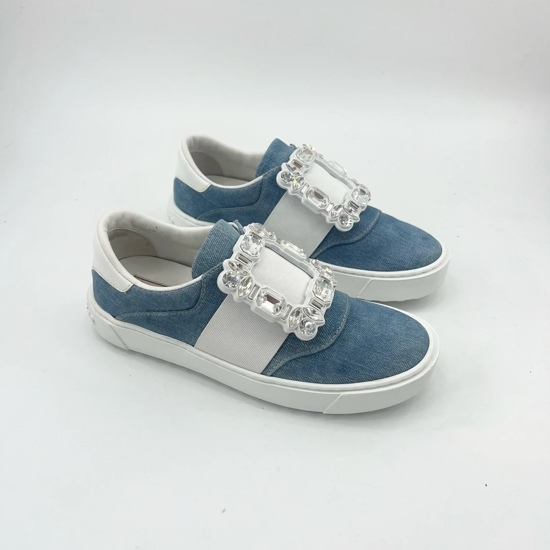 99新 Roger Vivier/罗杰·维威耶 36码/蓝牛仔钻扣板鞋/pp426691