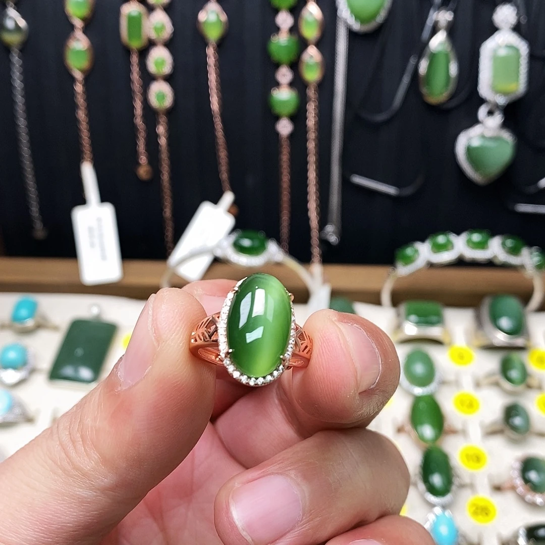 和田玉（碧玉）银S925镶嵌手链